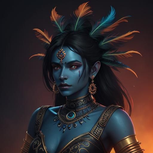 Goddess Kali Digital Matte Painting in Red and Purple