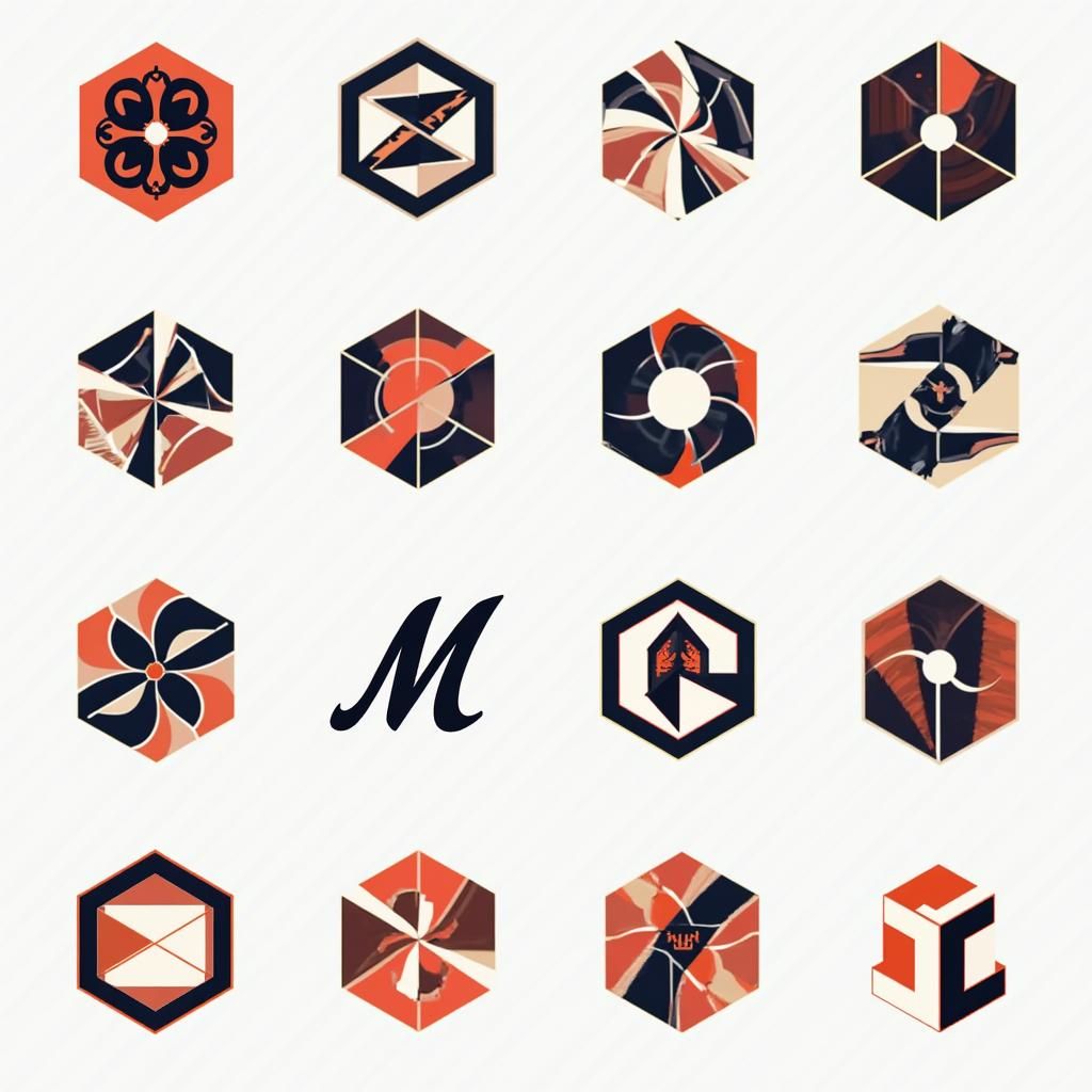 Hexagonal Logos for Sportswear in Geometric Art Deco Style