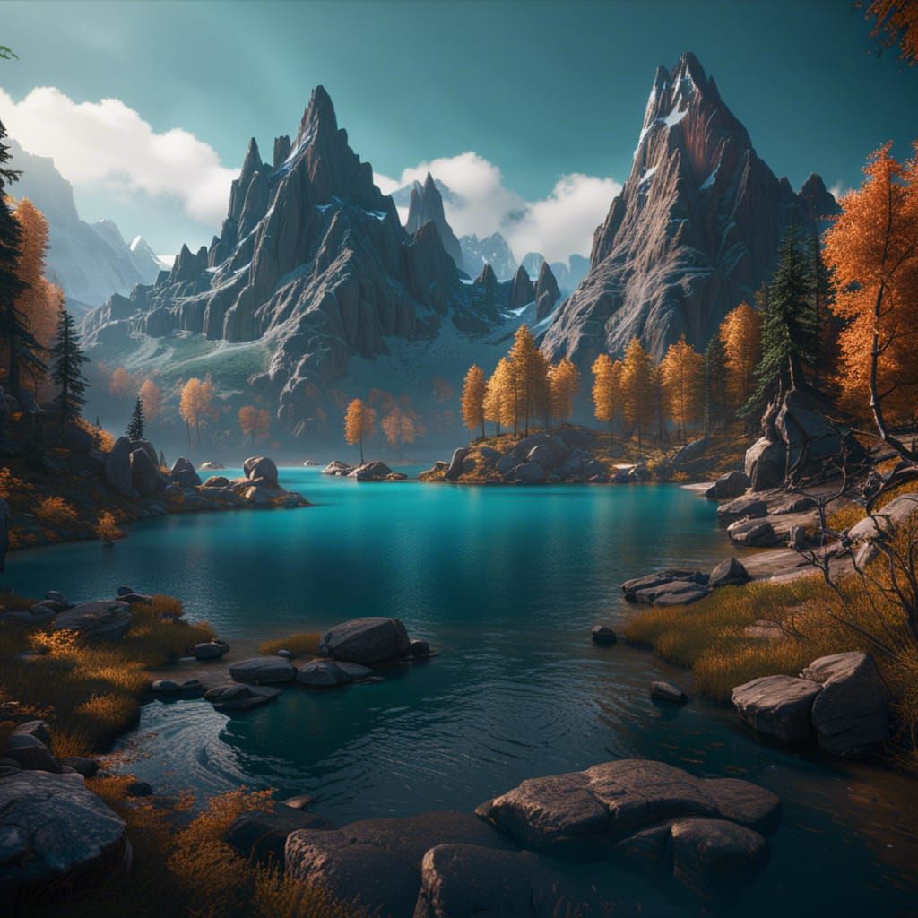 Fantastical Mountain Lake Concept Art