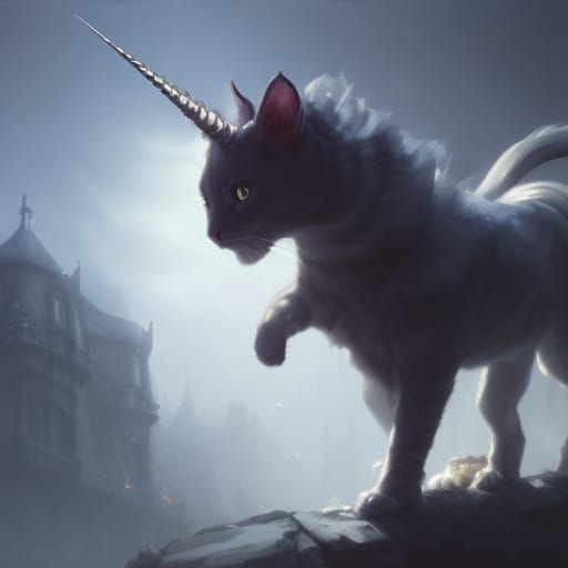 Fantasy Cat with Unicorn Horn in 8K