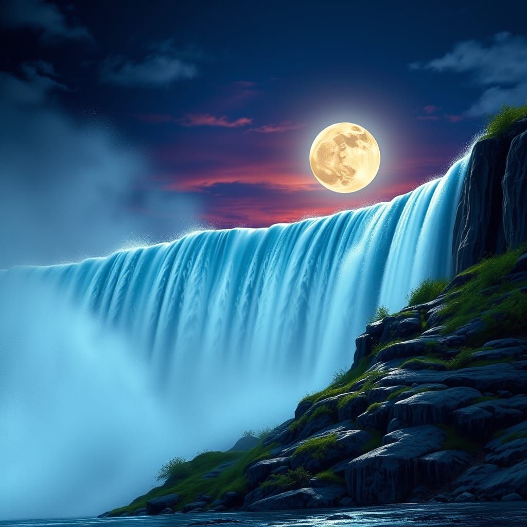 Niagara Falls Under Full Moon