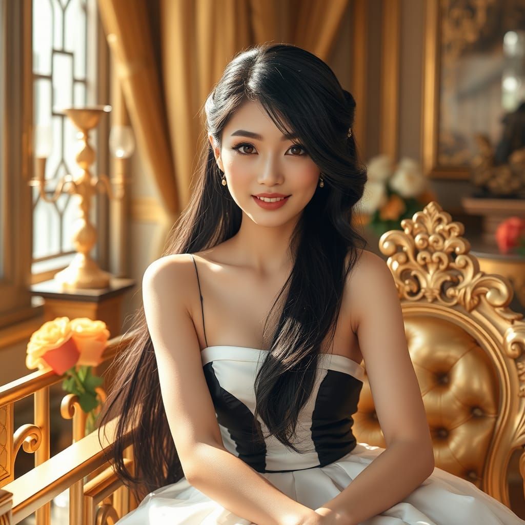 Beautiful Chinese Girl on Gold Bars