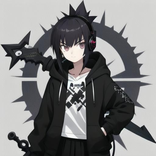 Teenage Girl with Keyblade, Headphones, and Hoodie