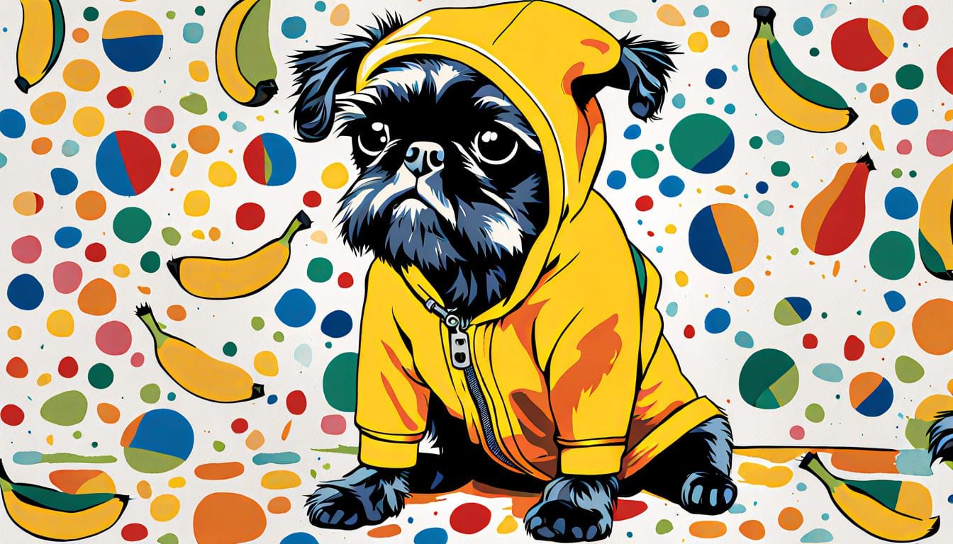 Brussels Griffon Dog in Bright Yellow Banana Costume Art