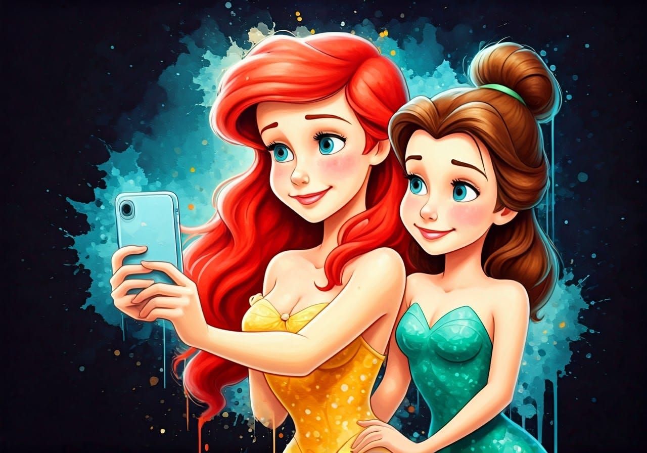 Belle, Ariel, and Tinkerbell Selfie: Digital Masterpiece