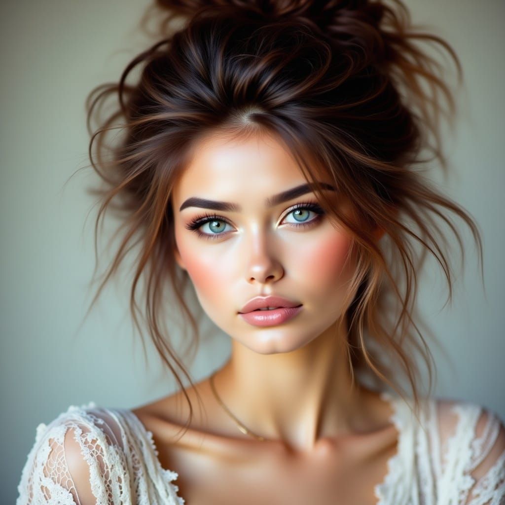 Beautiful Woman Portrait in Antique Watercolor Style