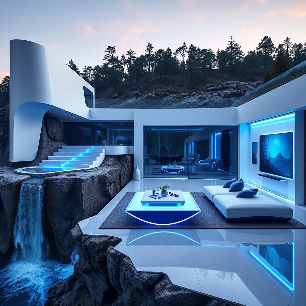 Futuristic PlayStation Logo House on Cliff
