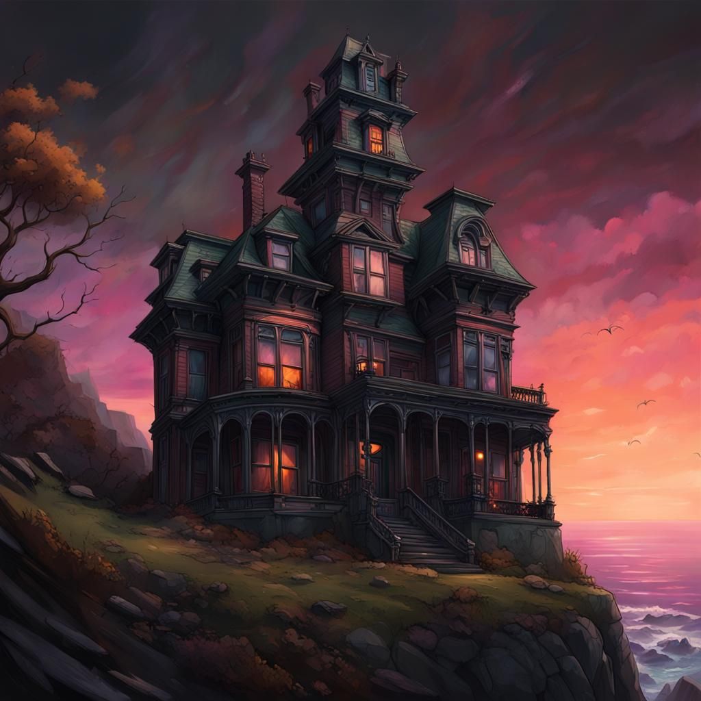Eerie Victorian Mansion on Windswept Cliff