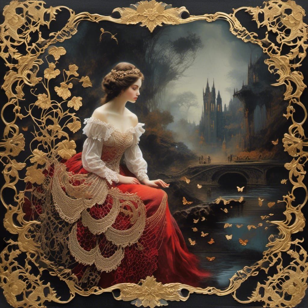 Gothic Vampire Queen in Mixed Media Lace Art