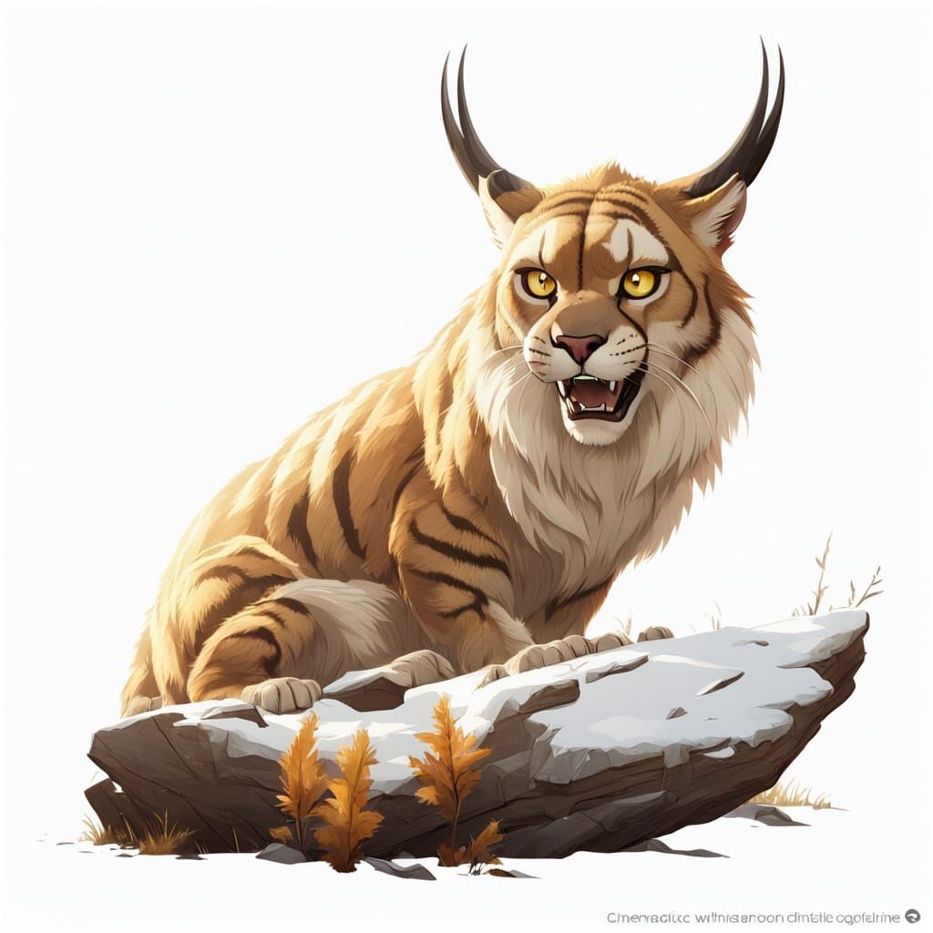 Roaring Sabertooth Cat in Misty Forest: 3D Anime Art