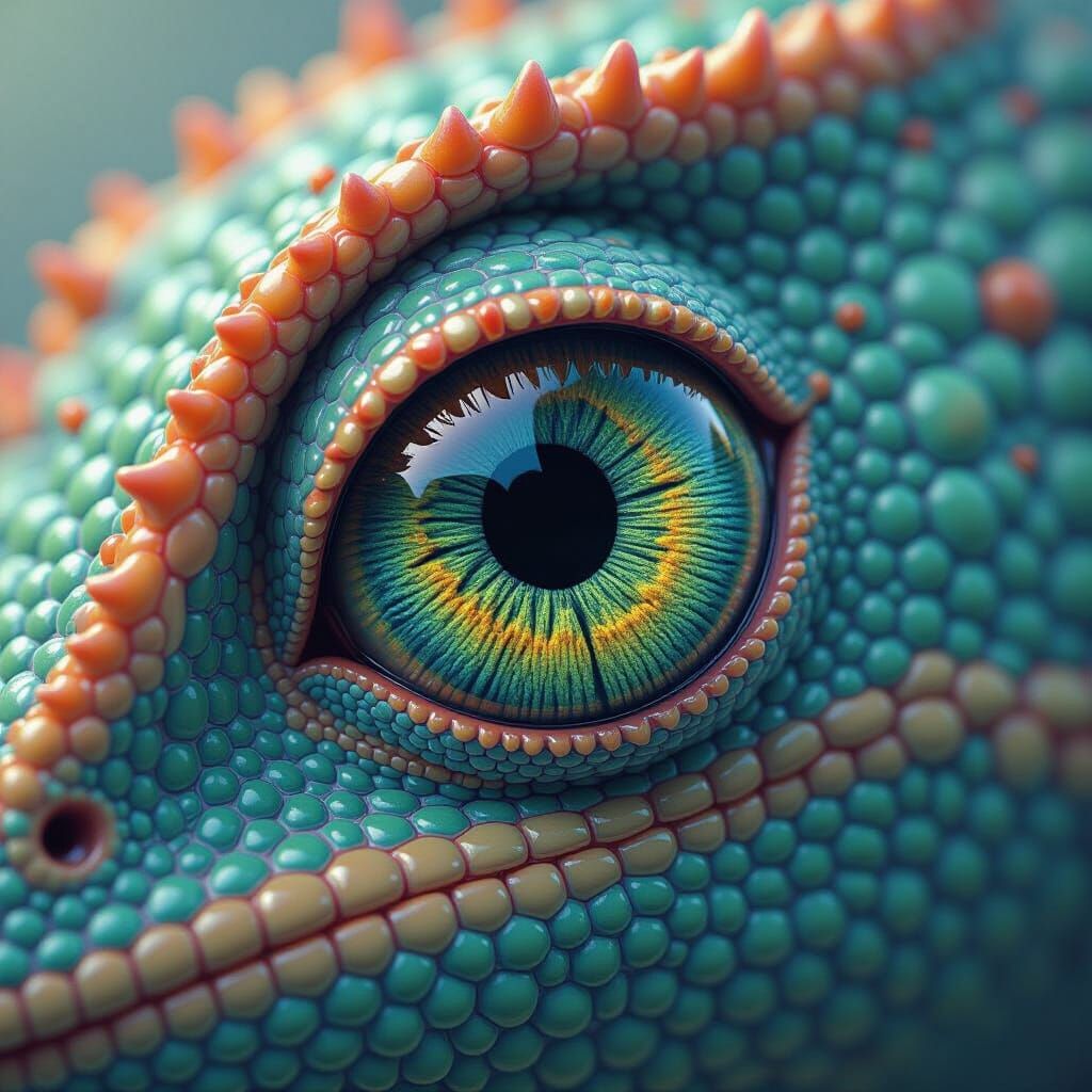 Hyper-Realistic Chameleon Eye with Iridescent Scales