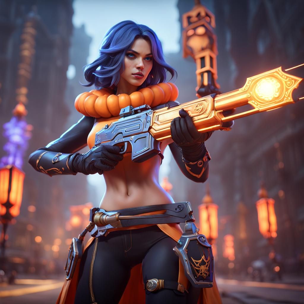 Halloween Hero with Energy Rifle: 3D Game Art