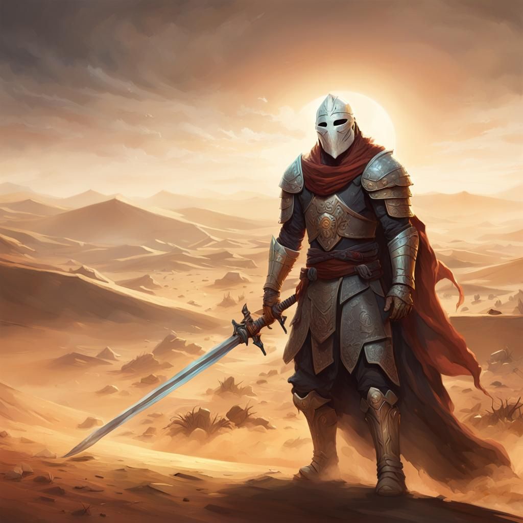 Desert Warrior with Curved Sword, Dark Fantasy Art