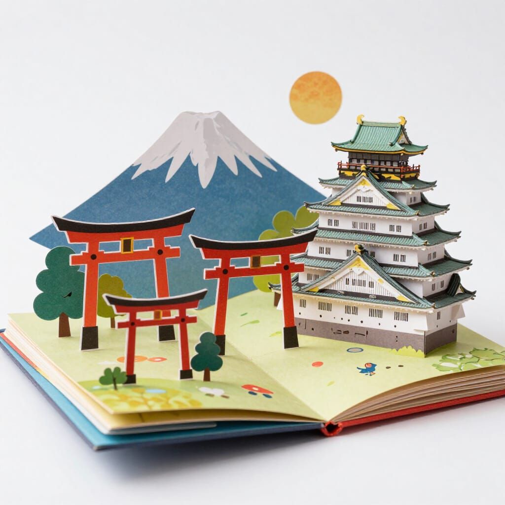Japanese National Monuments Pop-Up Book Illustration