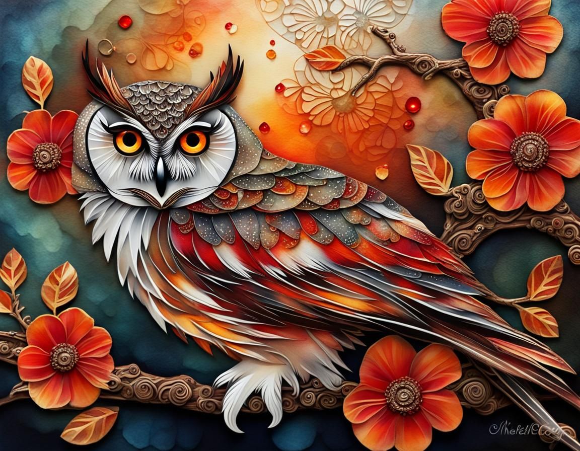 Surreal Owl in Byzantine Style with Alcohol Ink