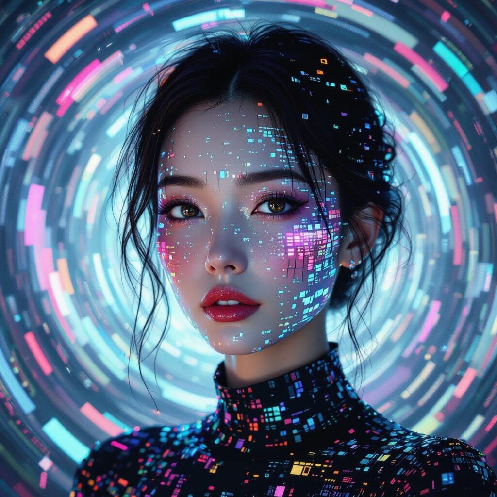 Pixel Mosaic Portrait in Cyberpunk Style