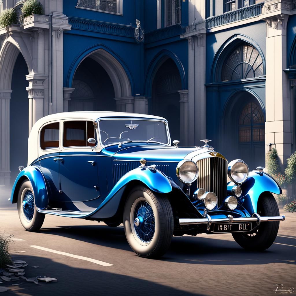 Metallic Blue 1930's Bentley in Detailed Matte Painting