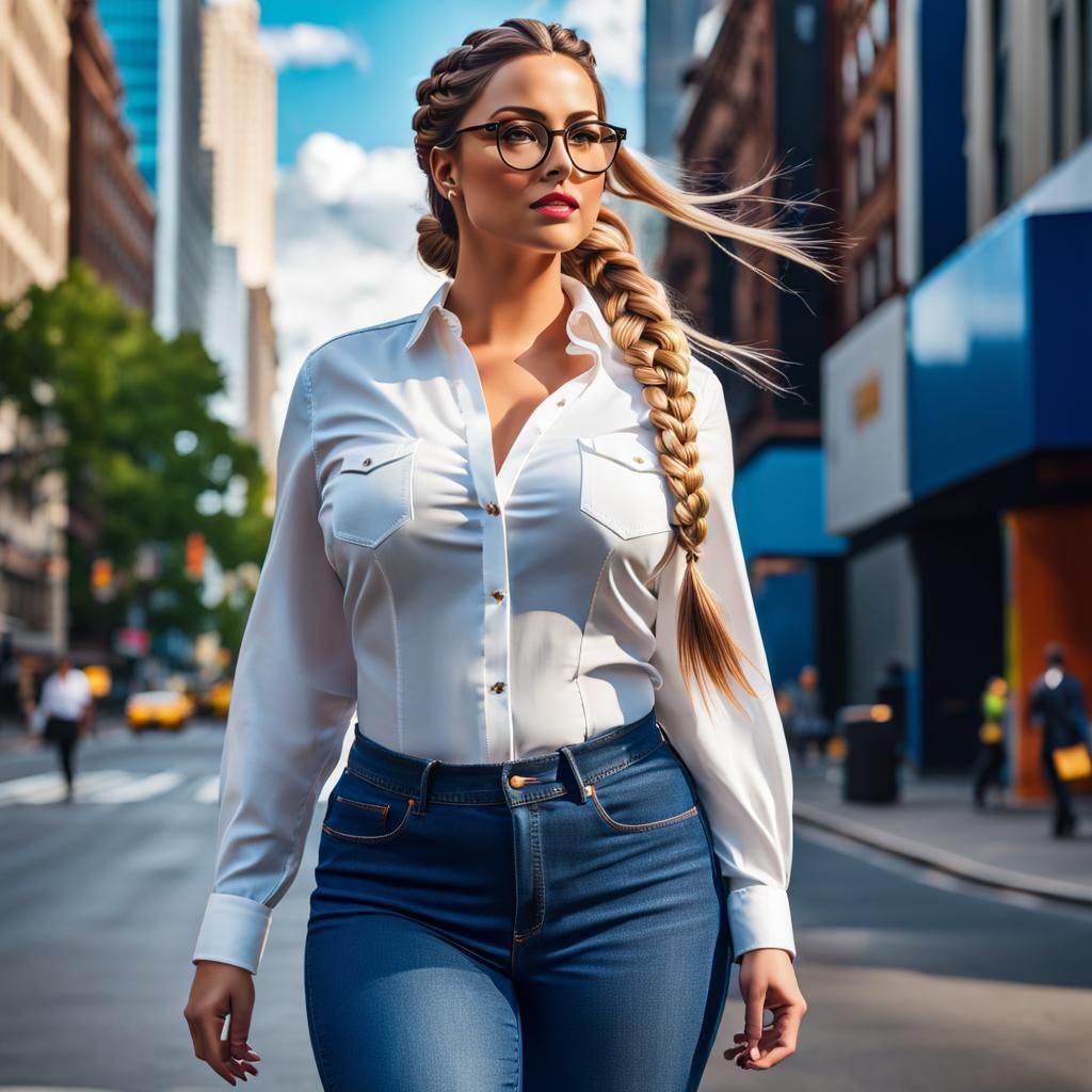 Curvy Businesswoman in City with Cinematic Lighting