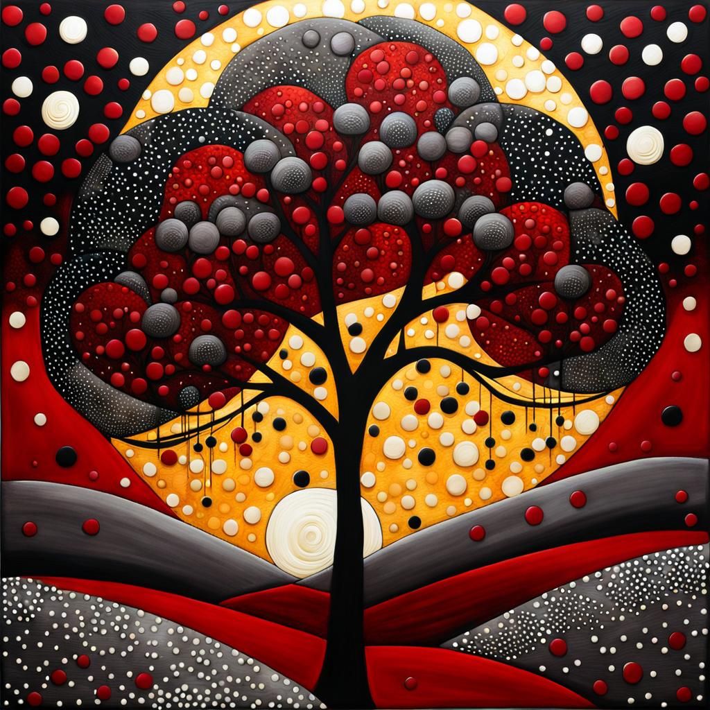 Full moon behind polka dots forest tree