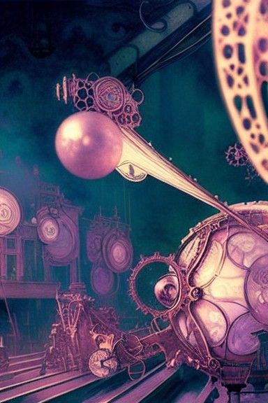 Gear-Filled Spheres in Steampunk Workshop: Matte Painting