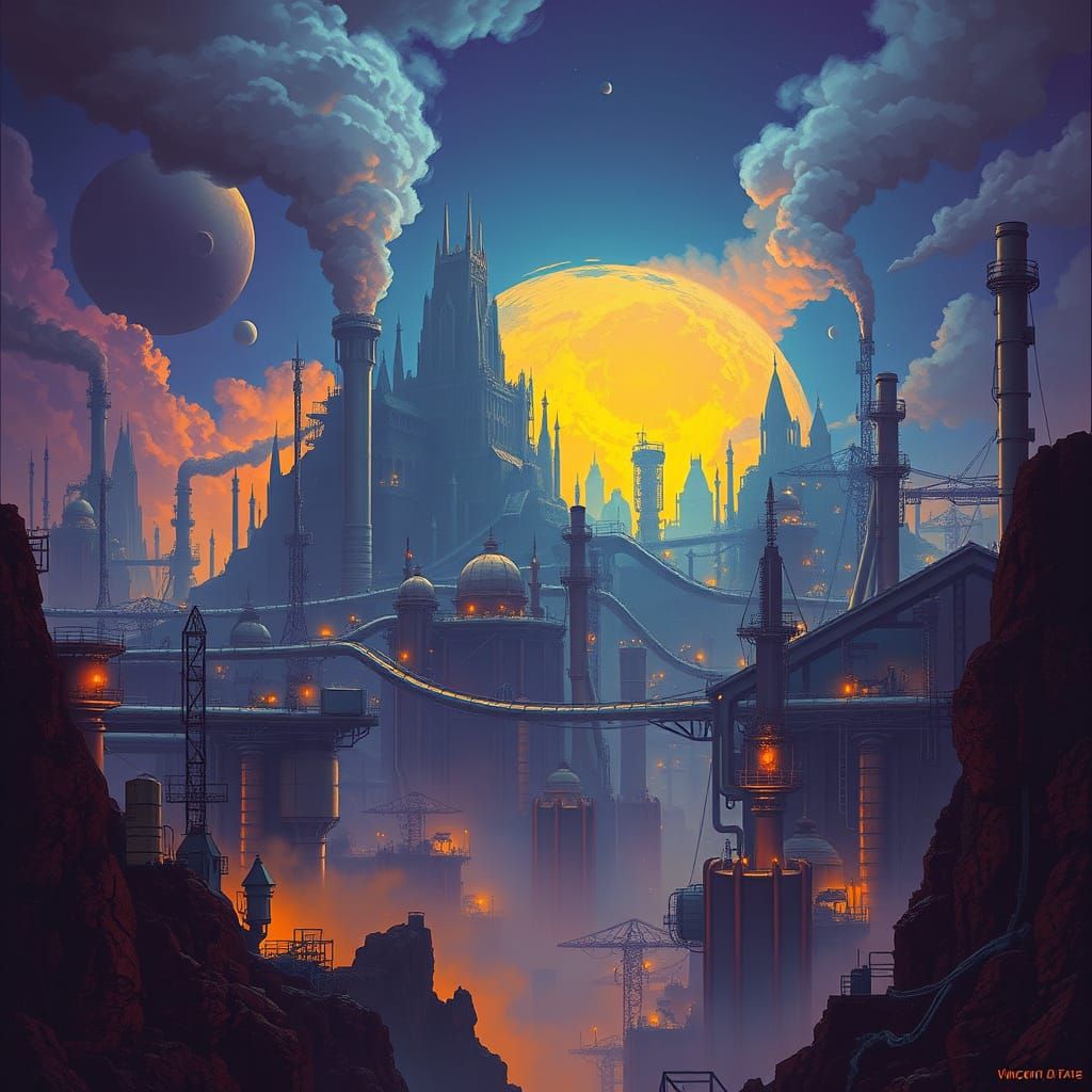 Industrialized Planet Under Dark, Polluted Skies