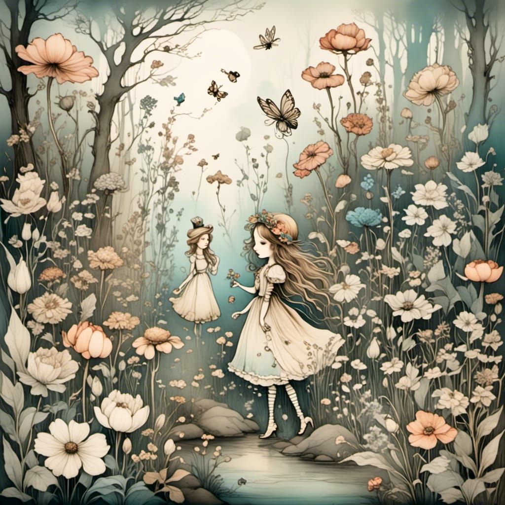 Cute Robots in Dreamland Flower Garden