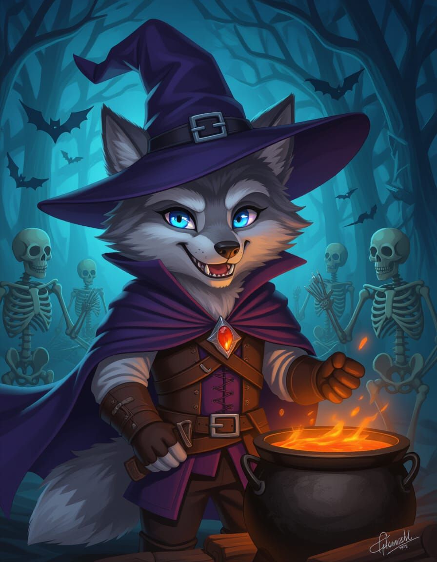 Dark Fantasy Witcher Wolf in Ancient Crypt