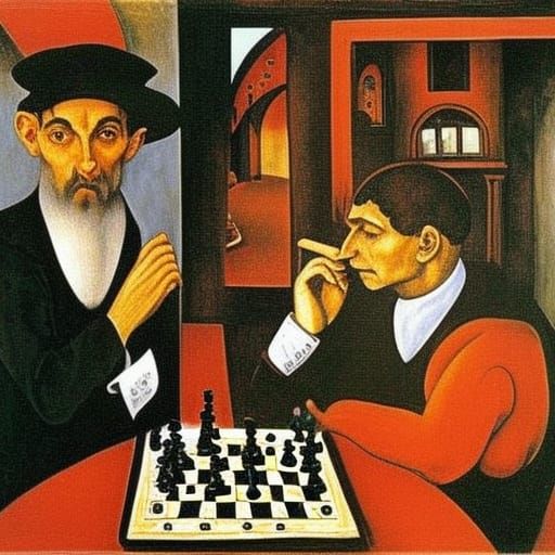 Arafel and Kafka Play Chess, Renaissance Style