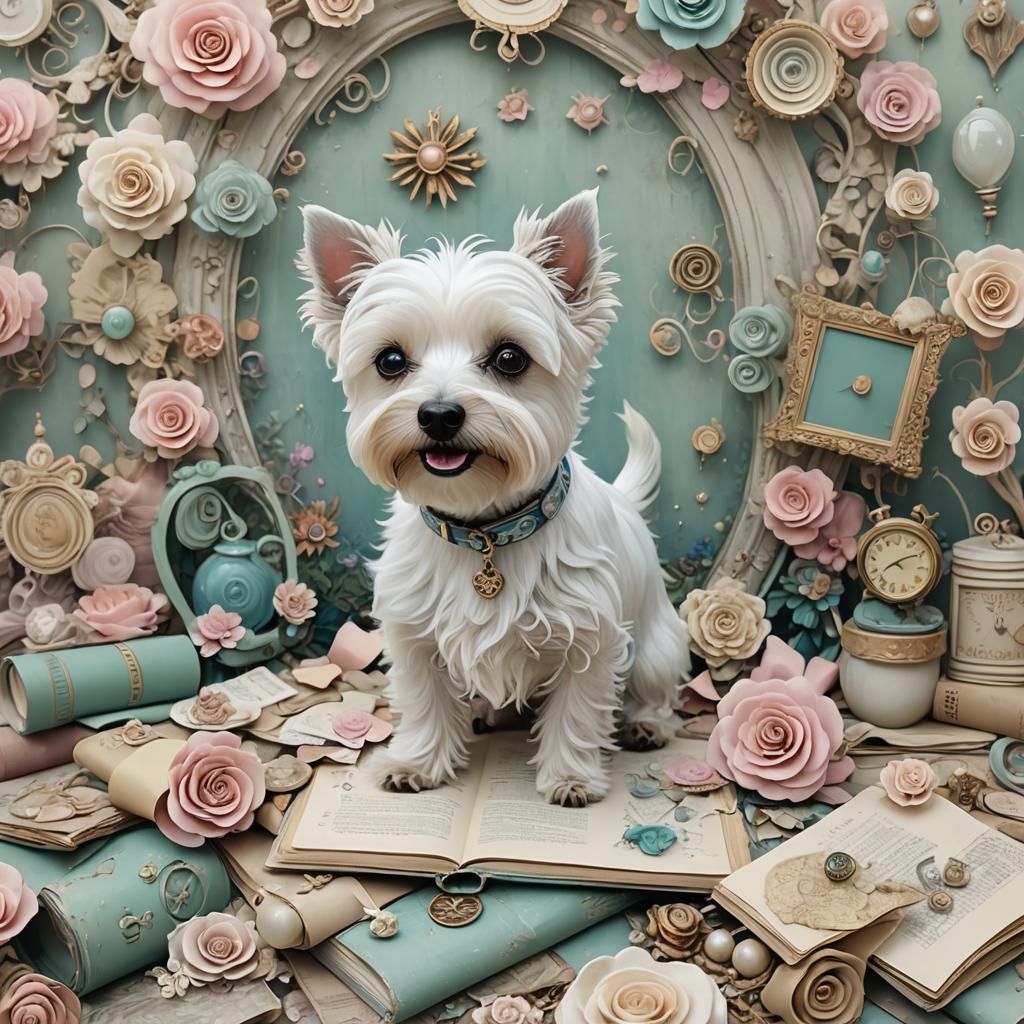 Whimsical Westie in Shabby Chic Fairytale Style