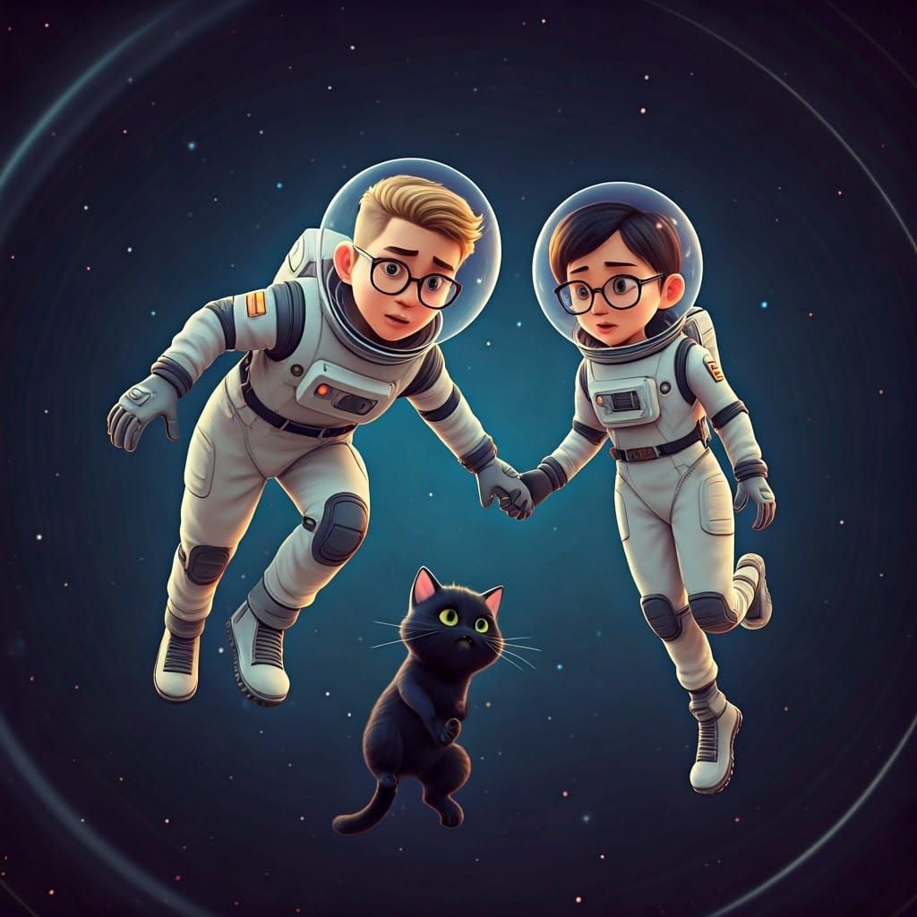 Couple in Space Searching for Lost Cat