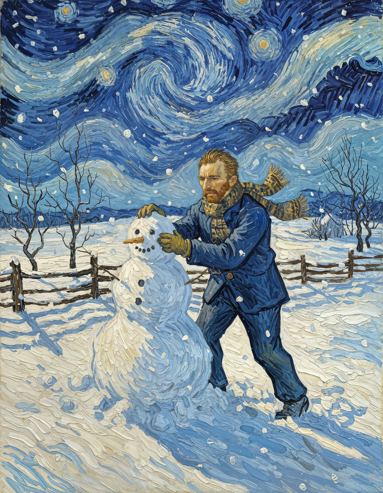 Van Gogh Paints a Snowy Field with Impasto Strokes