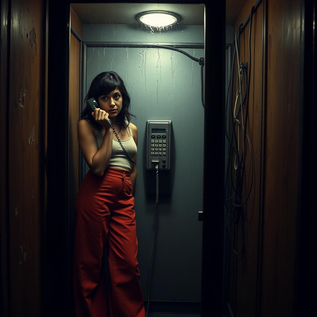 Vintage Phone Booth Drama in Cubist Style