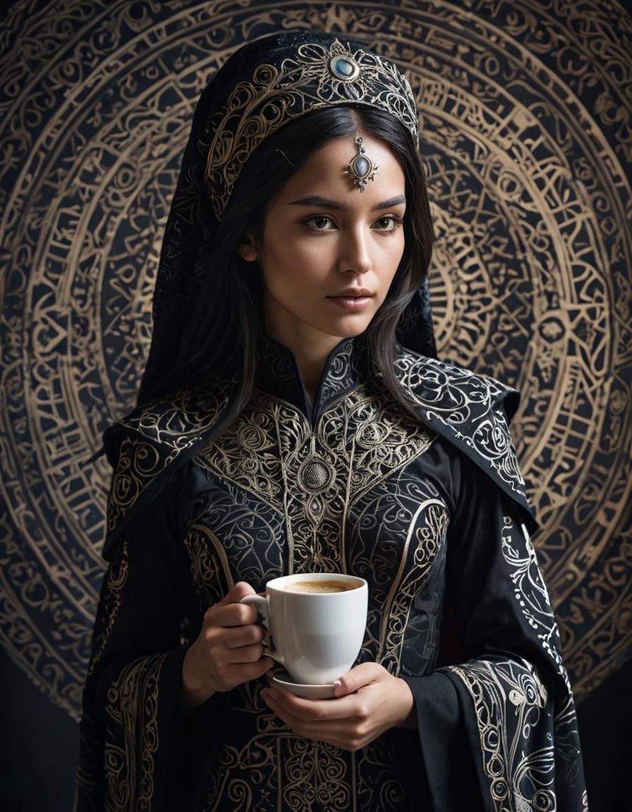 Andean Priestess in Double Exposure, Dark Fantasy Art