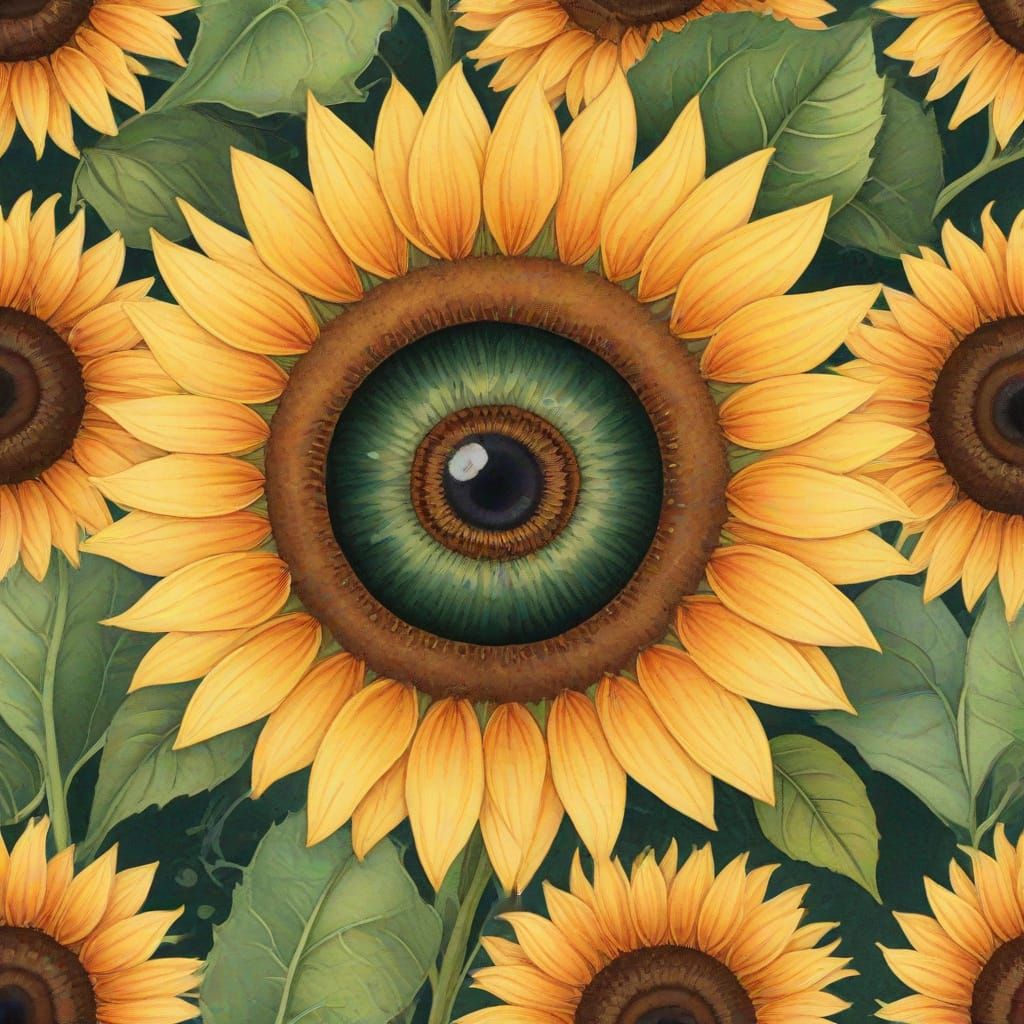 Vintage Sunflower Portrait in Watercolor Style