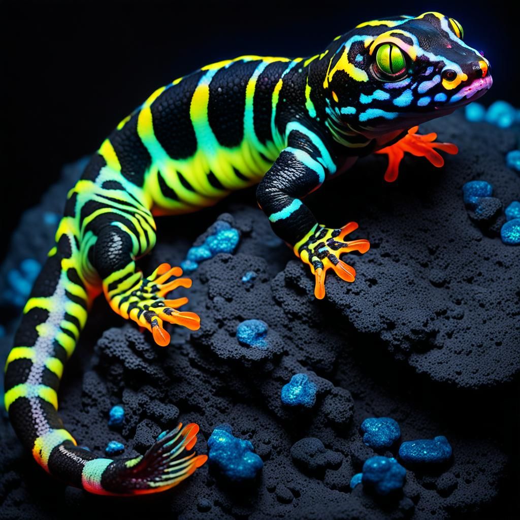 Fluorescent Tiger Salamander Macro, Giger Style