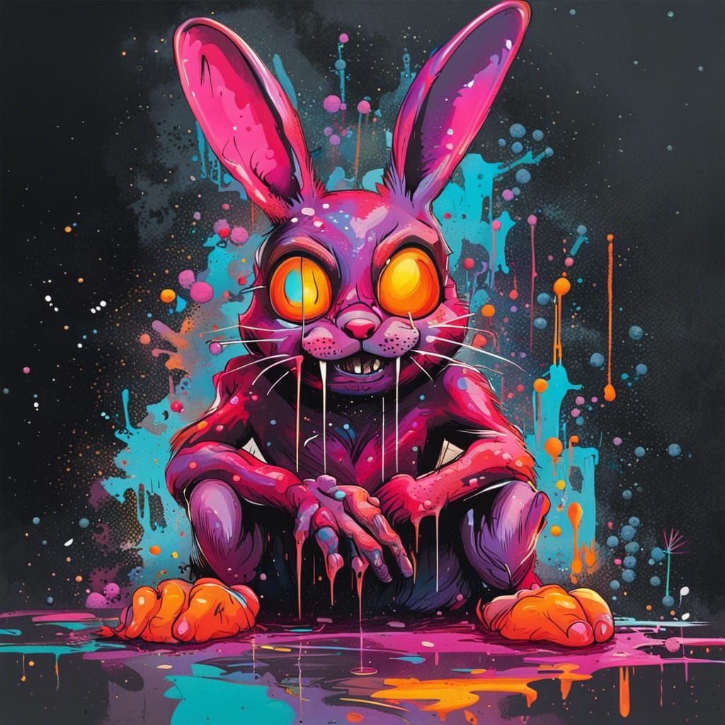 Demon Rabbit Graffiti Art with Splash Effects