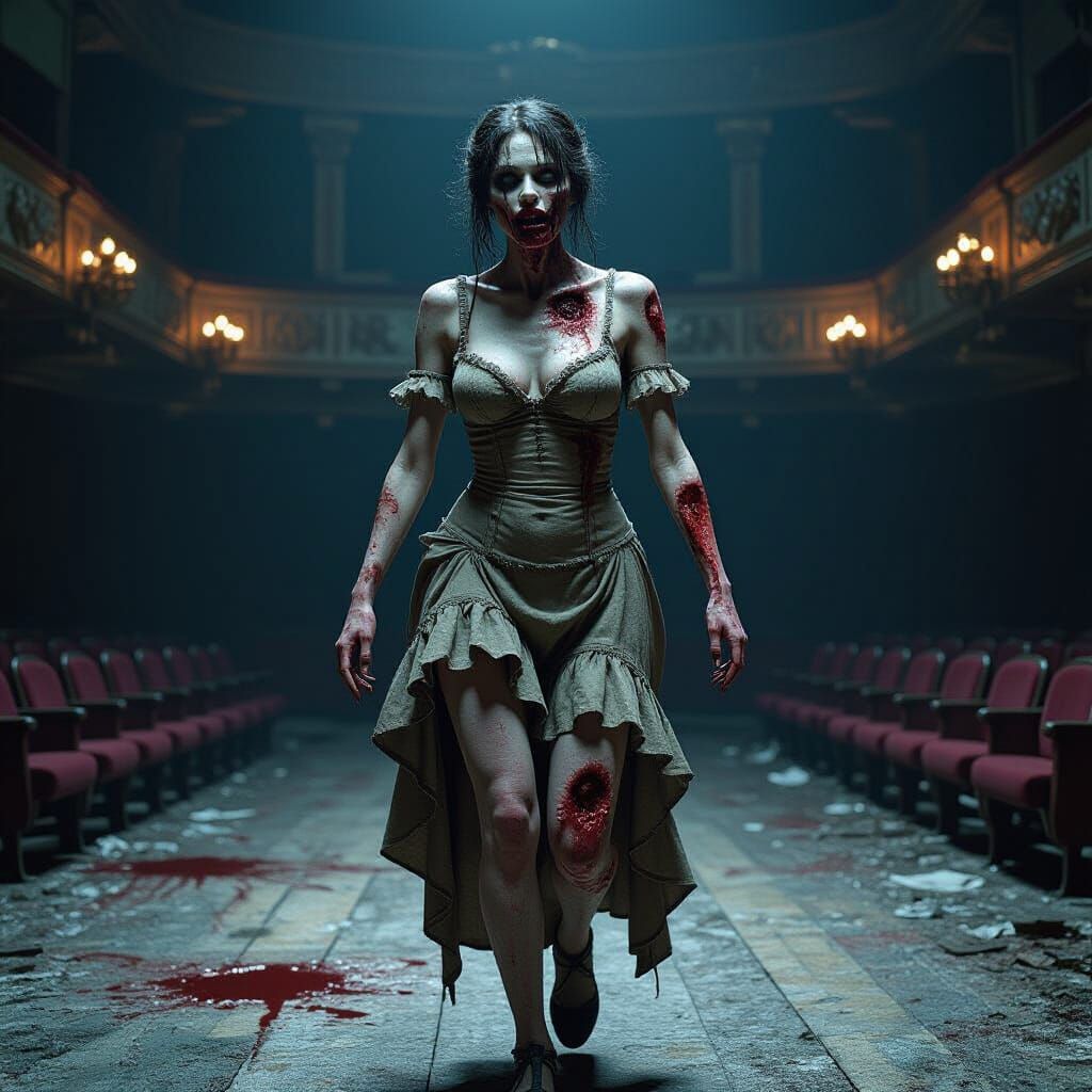 Zombie Cancan Dancer in Abandoned Theater