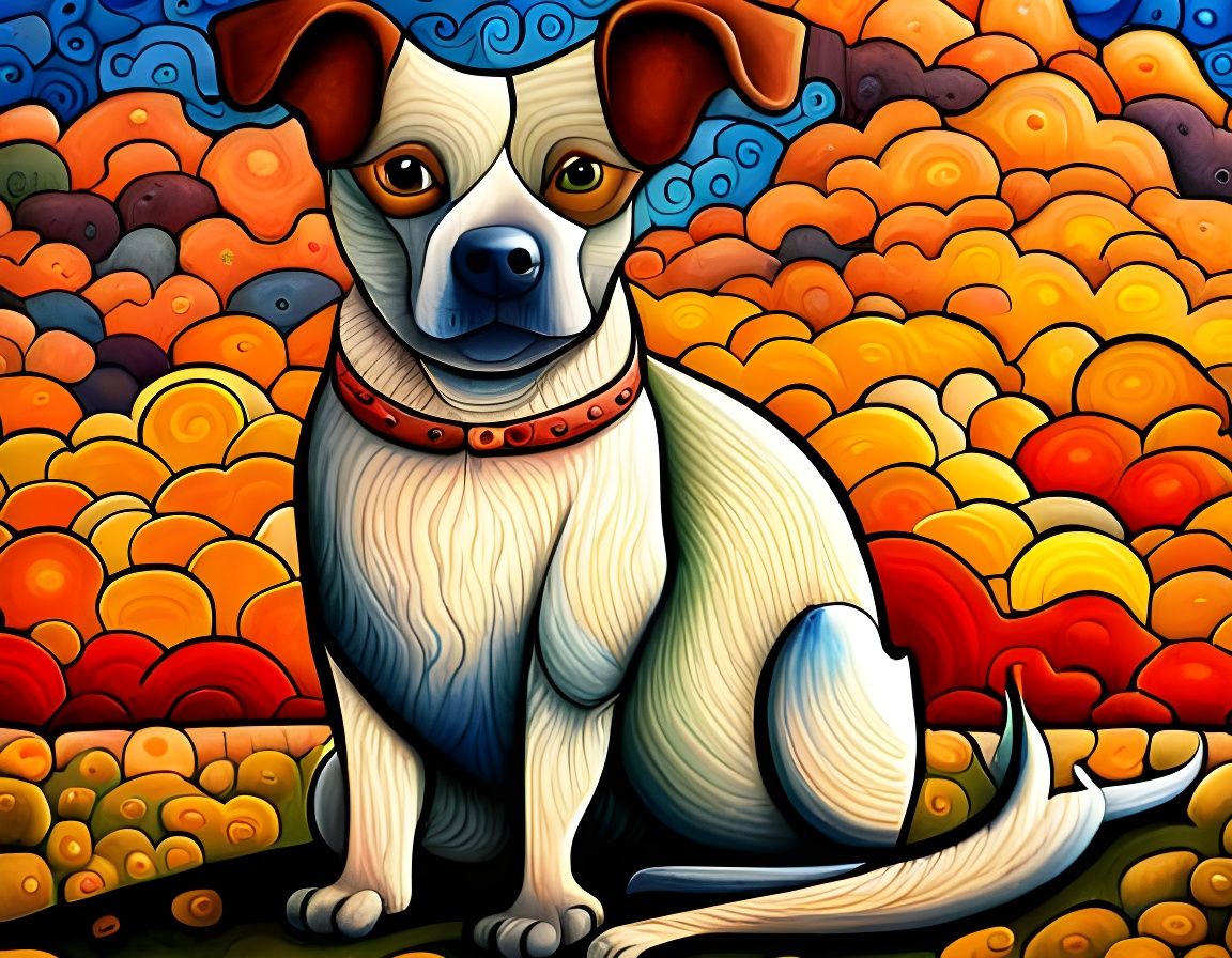 Chinese Crested Dog in Vibrant Patchwork Aquarelle Style