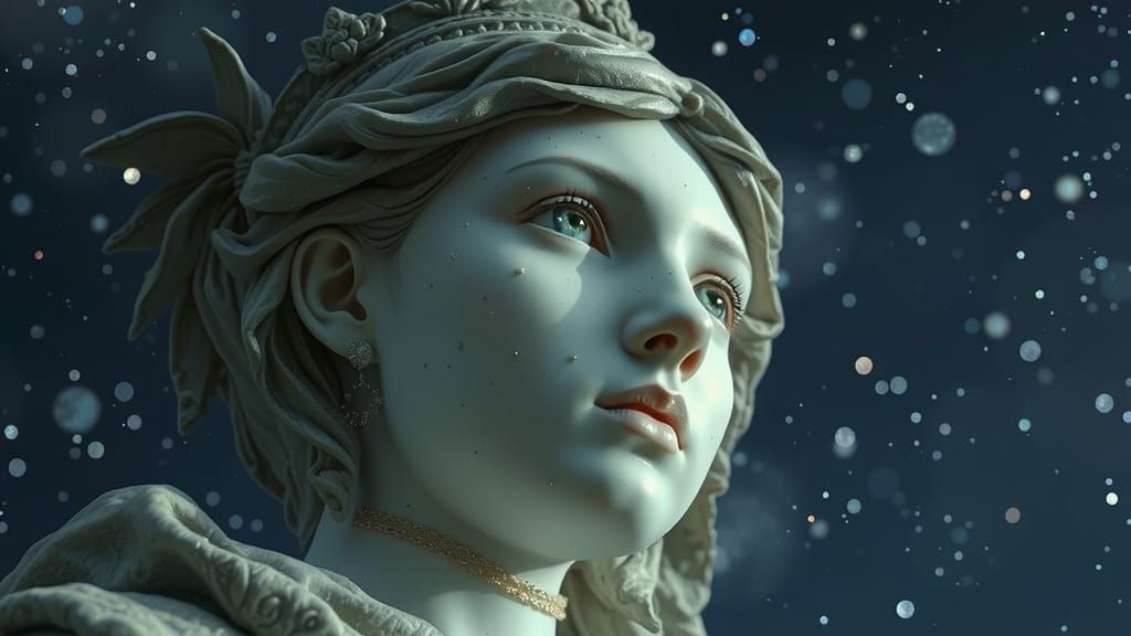 Moonstone Maiden Sculpture under Starry Sky