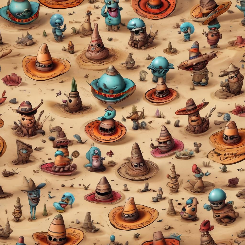 Cartoon Desert Planet with Tattoos and Sombrero