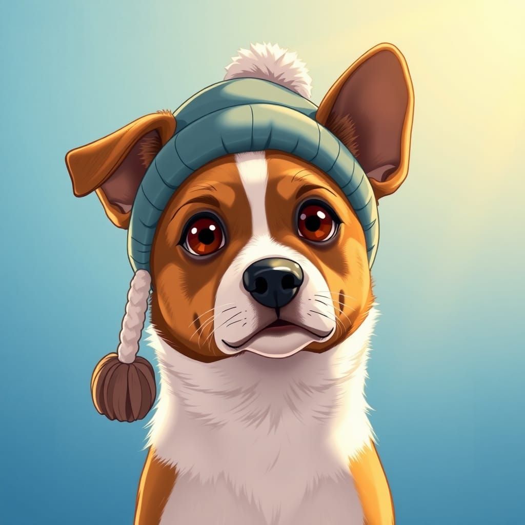 A jack russell terrier wearing a Gorby winter hat