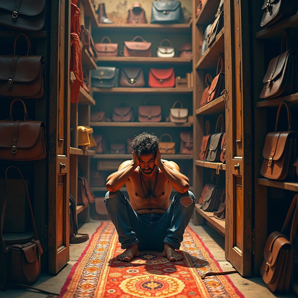 Distressed Shop Owner in Leather Goods Shop