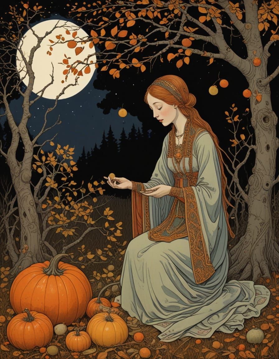 Autumn Harvest Magic Runes in Folk Art Style