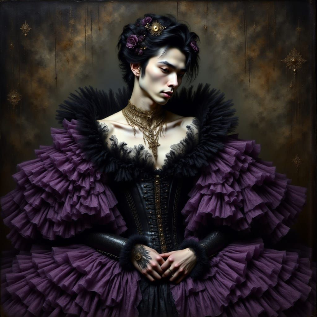 Man in Elaborate Ruffle Dress Renaissance Painting