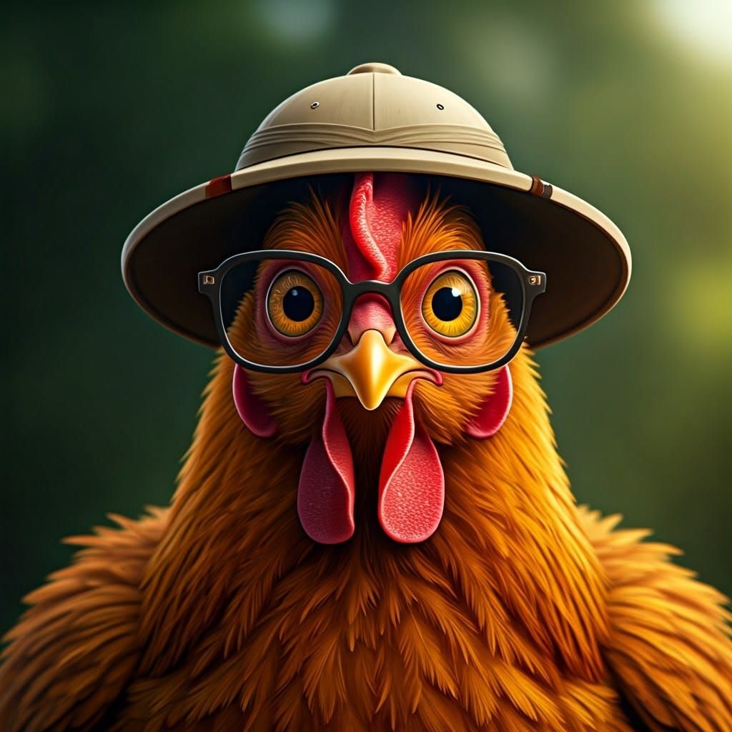 Cartoon Chicken Portrait with Glasses in Hyperrealism