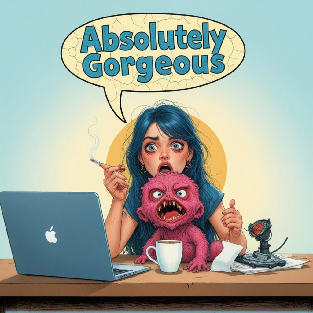 At the top of the canvas, a massive, cartoon talk bubble with text inside that says "Adorbs" in a playful, whimsical fon...