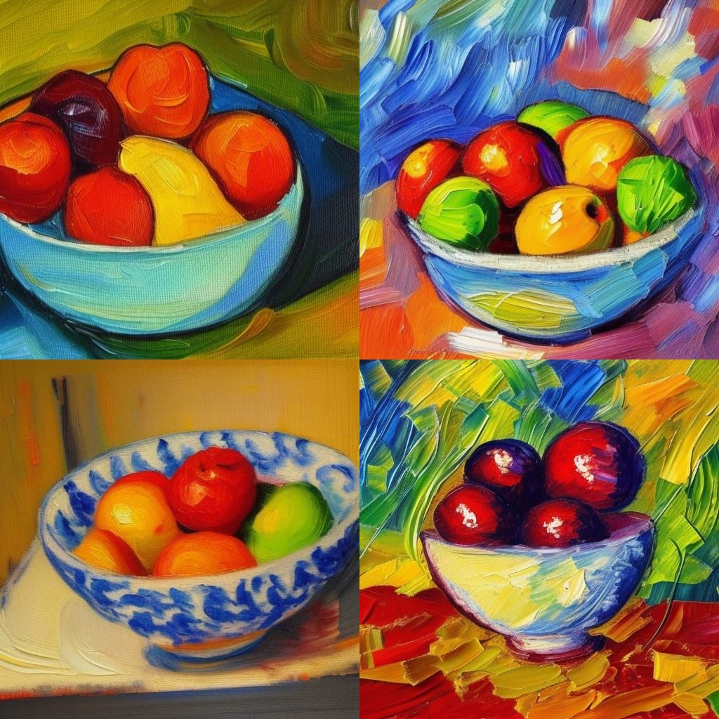 Fruit Bowl in Neo-Impressionistic Impasto Style