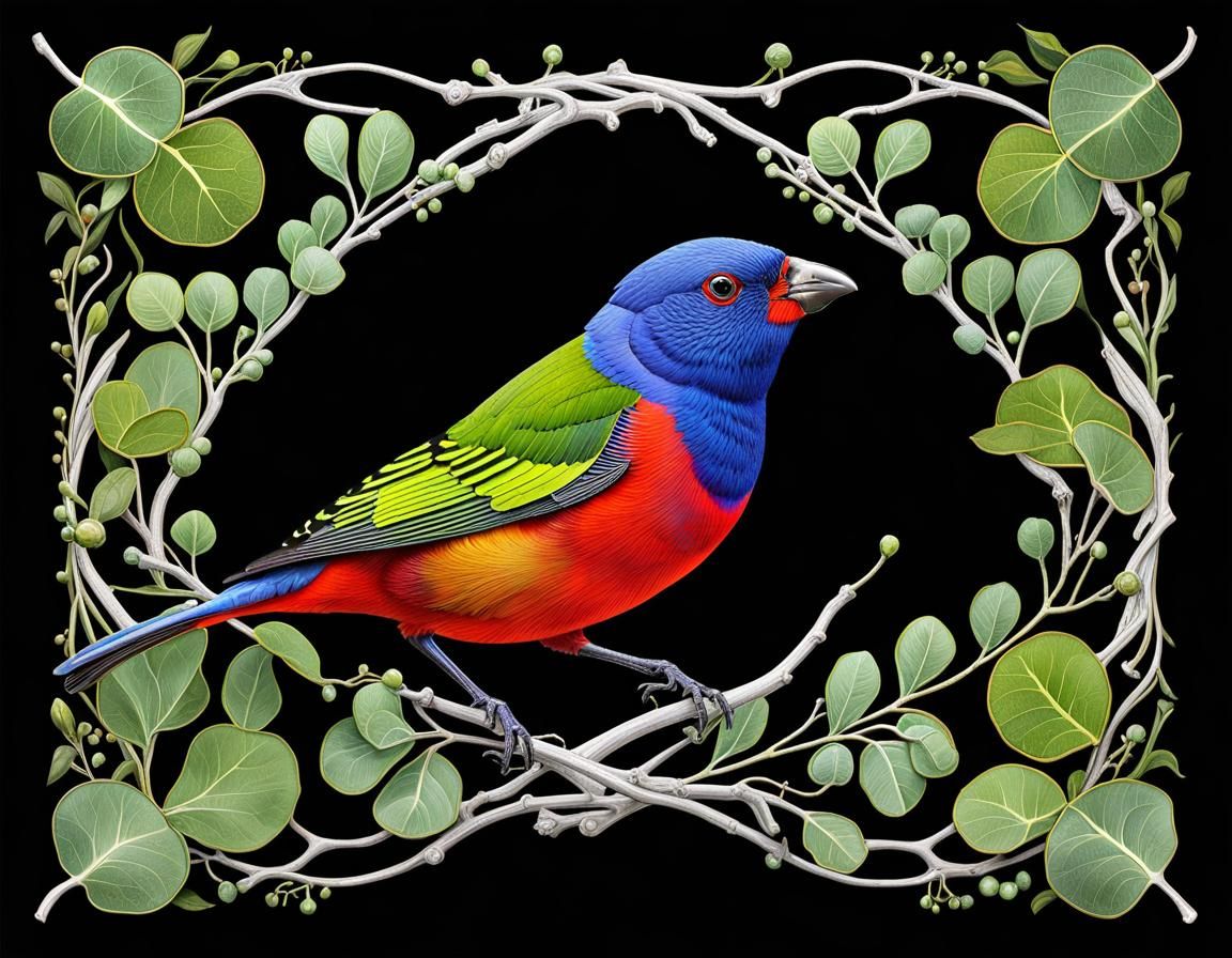Painted Bunting in Eucalyptus, Fractal Art