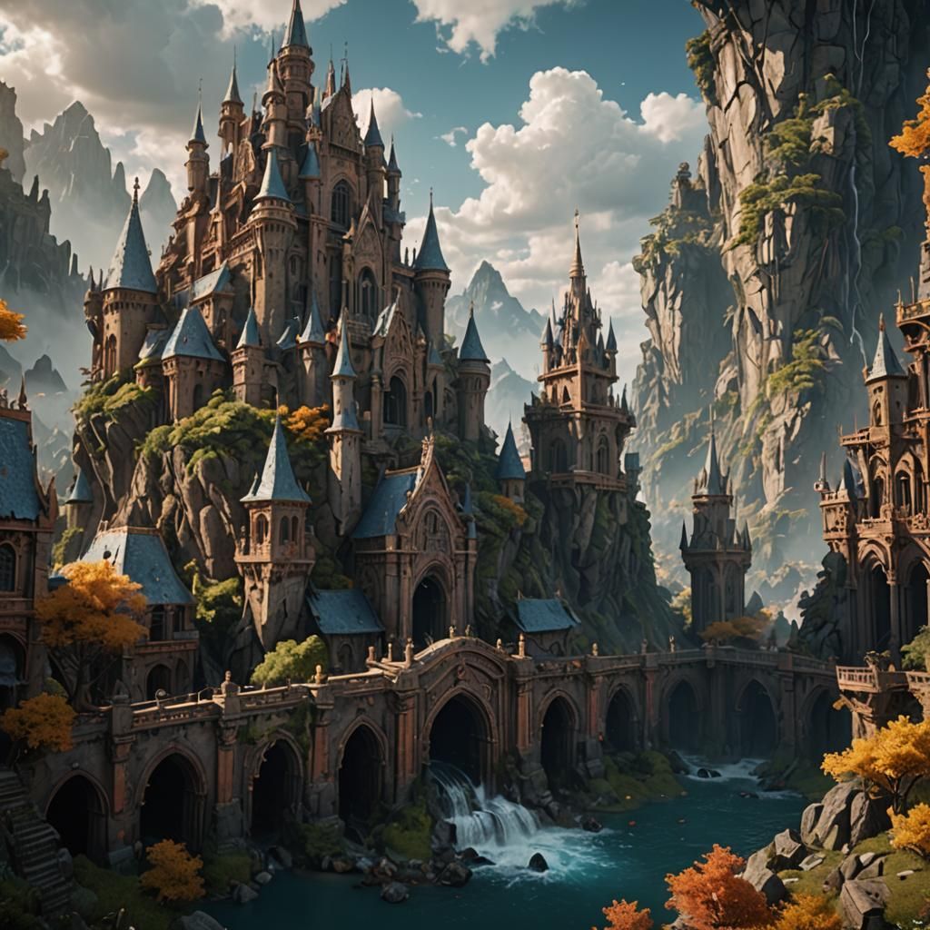 Epic Fantasy Castle Landscape in Detailed Matte Painting