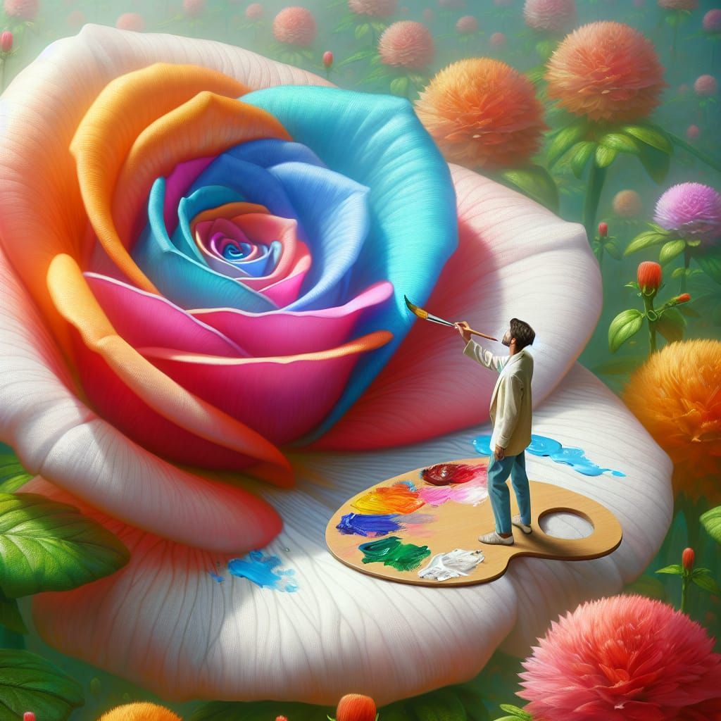 Tiny Artist Paints a Surreal Flower Garden